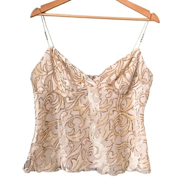 Vintage Cache Elegant Patterned Beaded Sleeveless Crop Blouse Made in USA Large - Picture 1 of 7